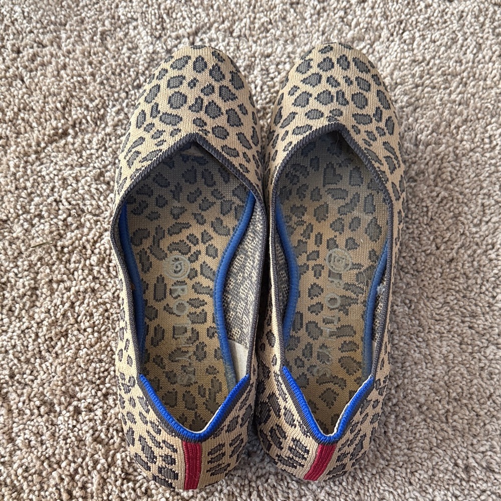 Rothy's Tan and Black Leopard Print Flats